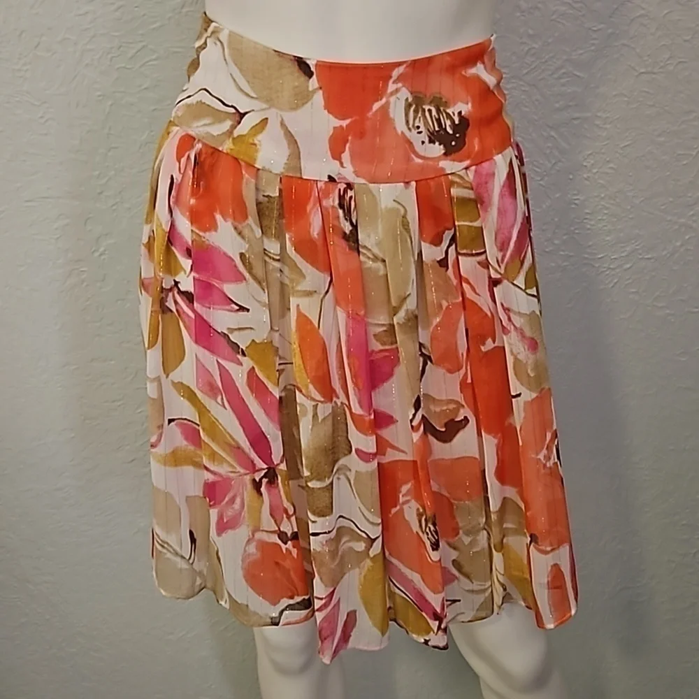 VTG CHAUS 1990s Floral Tropical Pleated Chiffon Fairycore Mini Circle Tiki Skirt